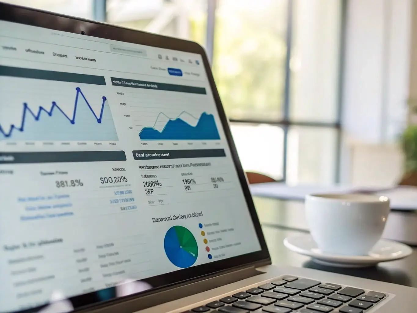 A search engine results page (SERP) showing a website ranking high for relevant keywords, with analytics charts indicating improved SEO performance.