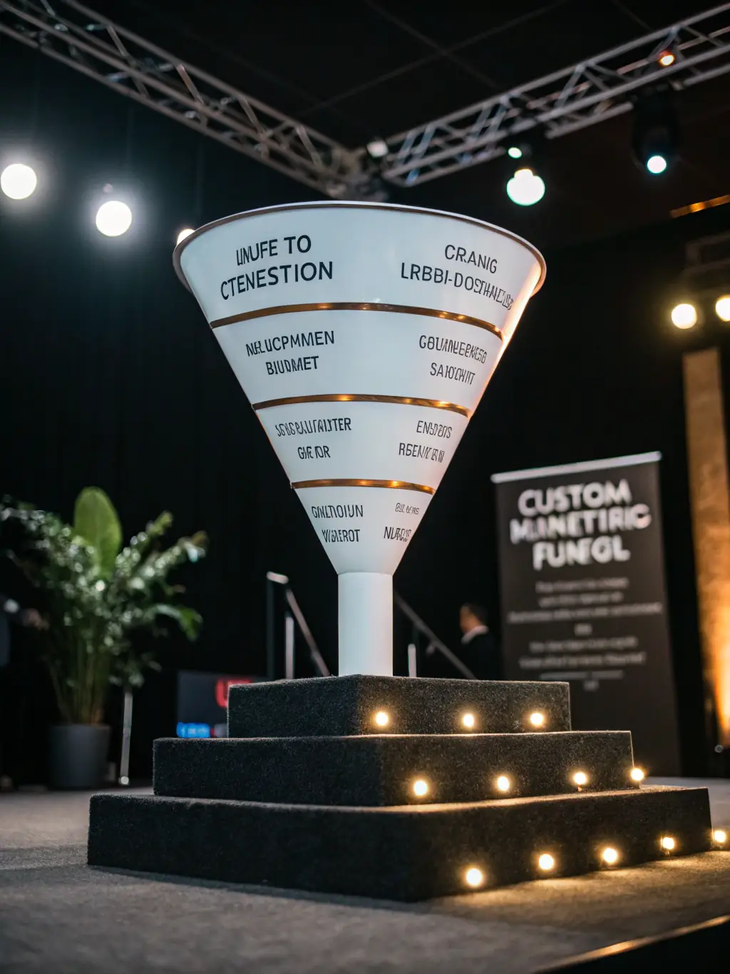 A visually engaging image depicting a lead generation funnel, with potential customers flowing through various stages of engagement and conversion.