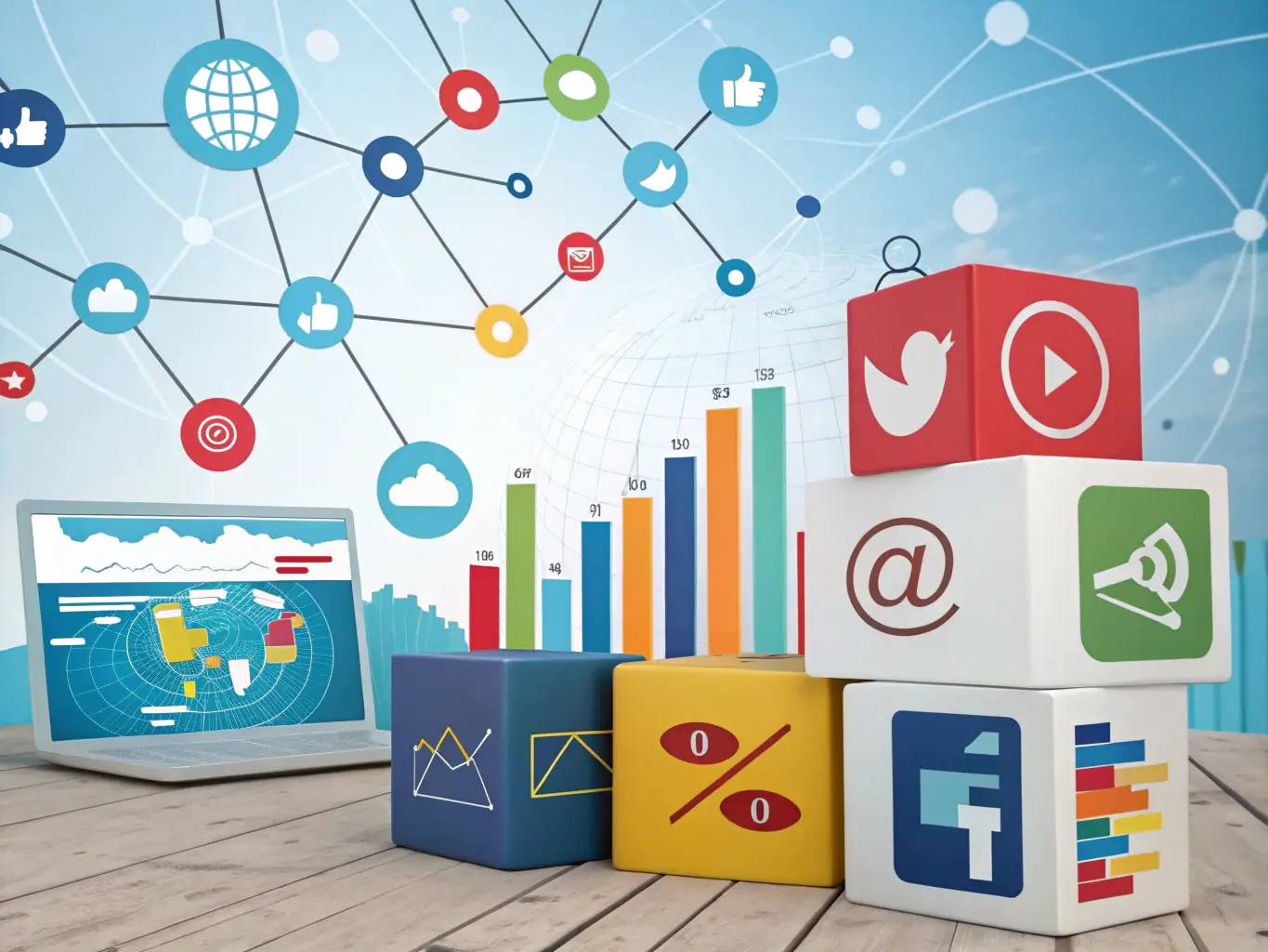 A visual representation of a cohesive brand presence across various online platforms, including social media profiles, website, and marketing materials.