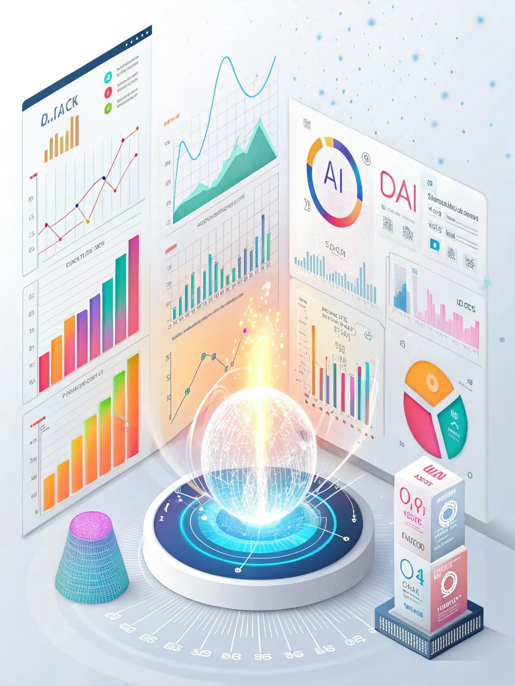 An image depicting AI analyzing customer data to personalize marketing messages, with various demographic and behavioral data points.